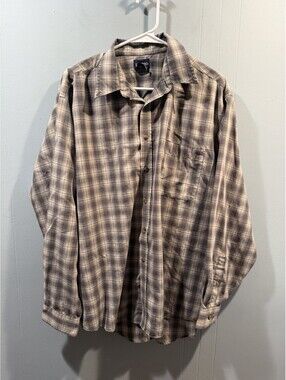Mens Puritan Plaid Shirt Buttons Down Size Large Green Long Sleeves